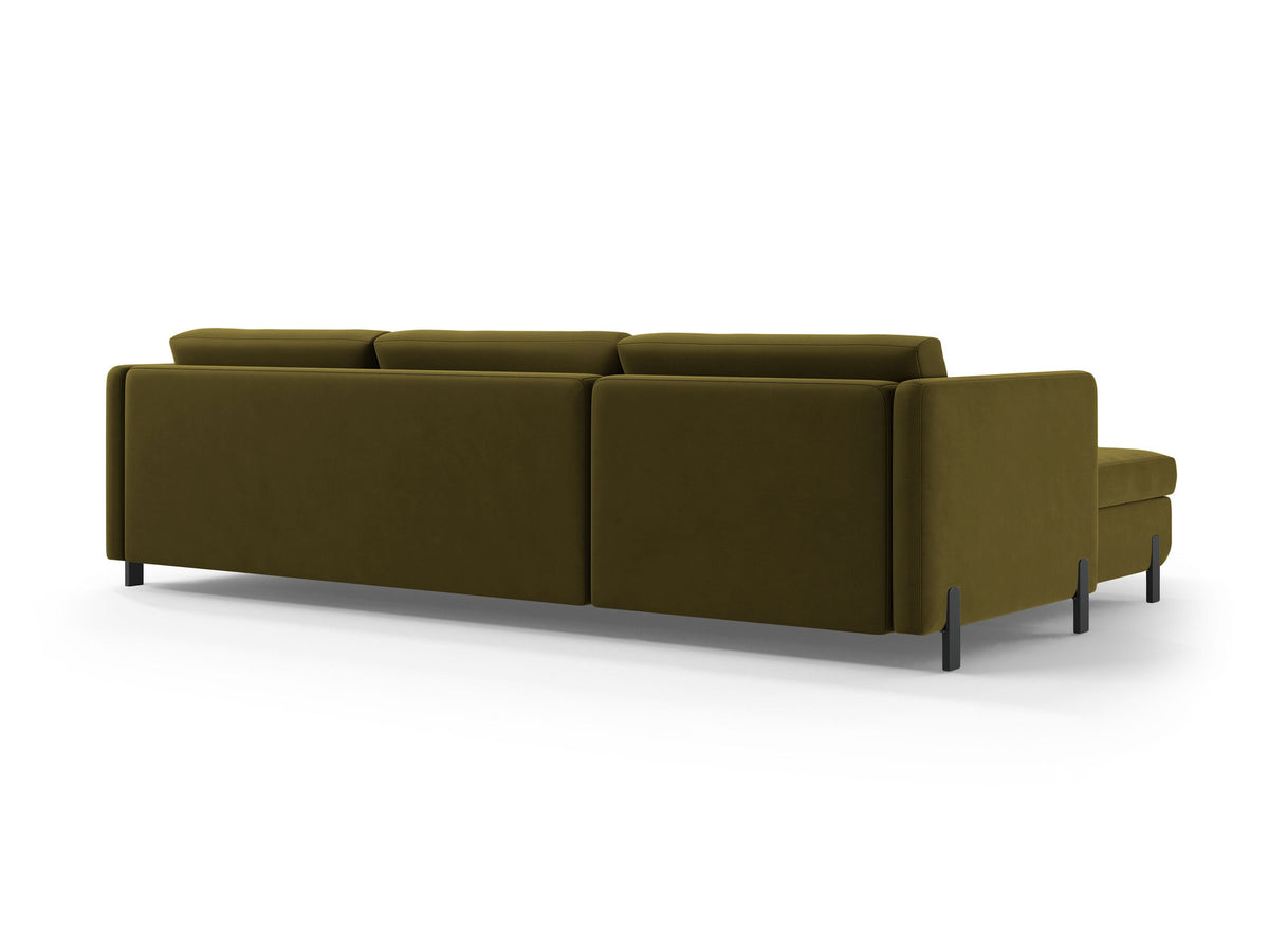 Gloria Velour Ecksofa rechts mit Schlaffunktion und Stauraum 4 Sitzer in Green-Salvador präsentiert im Onlineshop von KAQTU Design AG. Bettsofa rechts ist von Micadoni