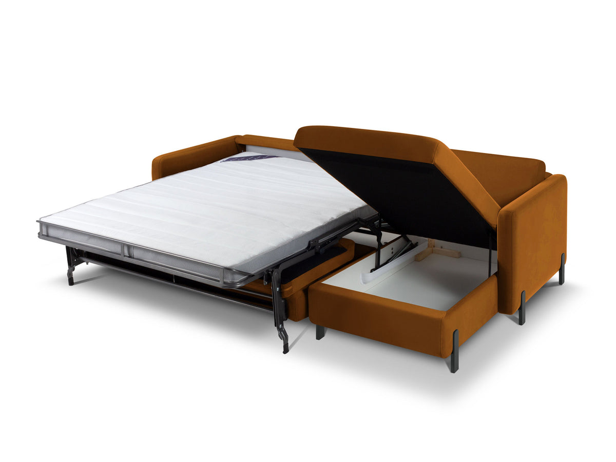 Gloria Velour Ecksofa rechts mit Schlaffunktion und Stauraum 4 Sitzer in Brown-Salvador präsentiert im Onlineshop von KAQTU Design AG. Bettsofa rechts ist von Micadoni