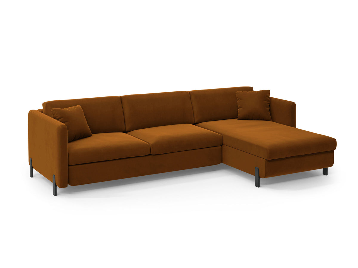 Gloria Velour Ecksofa rechts mit Schlaffunktion und Stauraum 4 Sitzer in Brown-Salvador präsentiert im Onlineshop von KAQTU Design AG. Bettsofa rechts ist von Micadoni