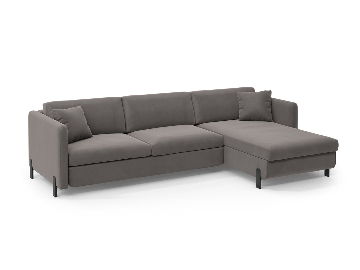 Gloria Velour Ecksofa rechts mit Schlaffunktion und Stauraum 4 Sitzer in Grey-Salvador präsentiert im Onlineshop von KAQTU Design AG. Bettsofa rechts ist von Micadoni