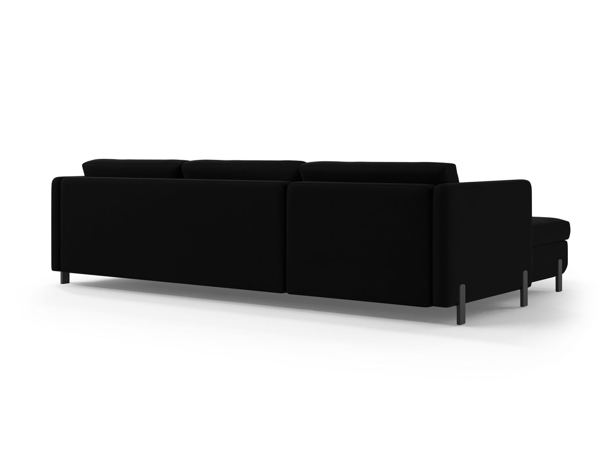 Gloria Velour Ecksofa rechts mit Schlaffunktion und Stauraum 4 Sitzer in Black-Salvador präsentiert im Onlineshop von KAQTU Design AG. Bettsofa rechts ist von Micadoni
