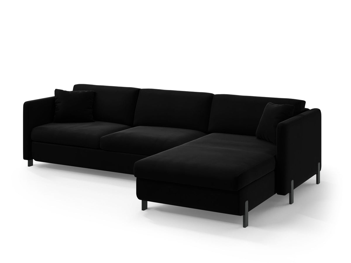 Gloria Velour Ecksofa rechts mit Schlaffunktion und Stauraum 4 Sitzer in Black-Salvador präsentiert im Onlineshop von KAQTU Design AG. Bettsofa rechts ist von Micadoni