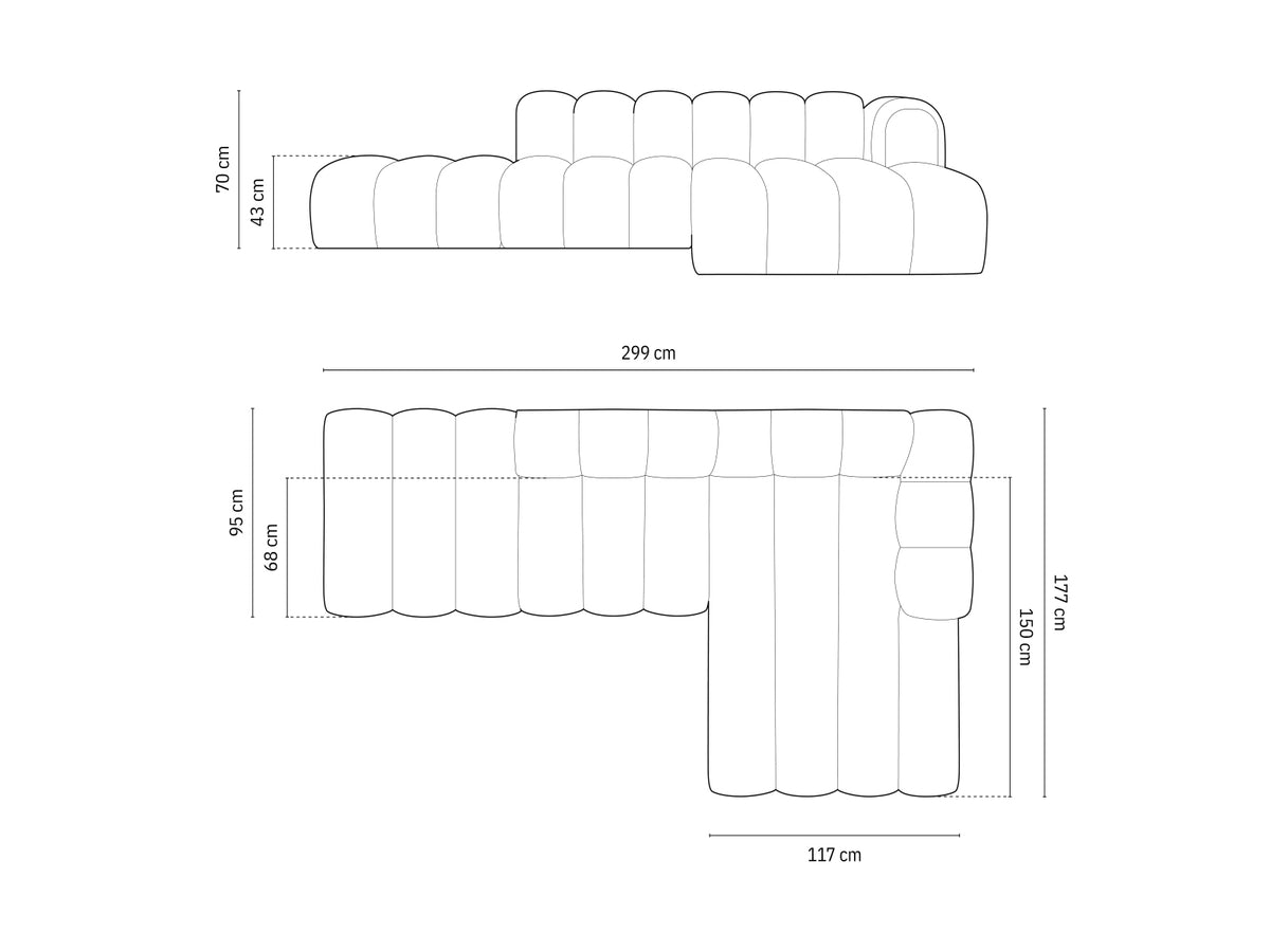 Lupine Velour modulares Ecksofa open rechts 5 Sitzer in Grey-Salvador präsentiert im Onlineshop von KAQTU Design AG. L-Sofa rechts ist von Micadoni