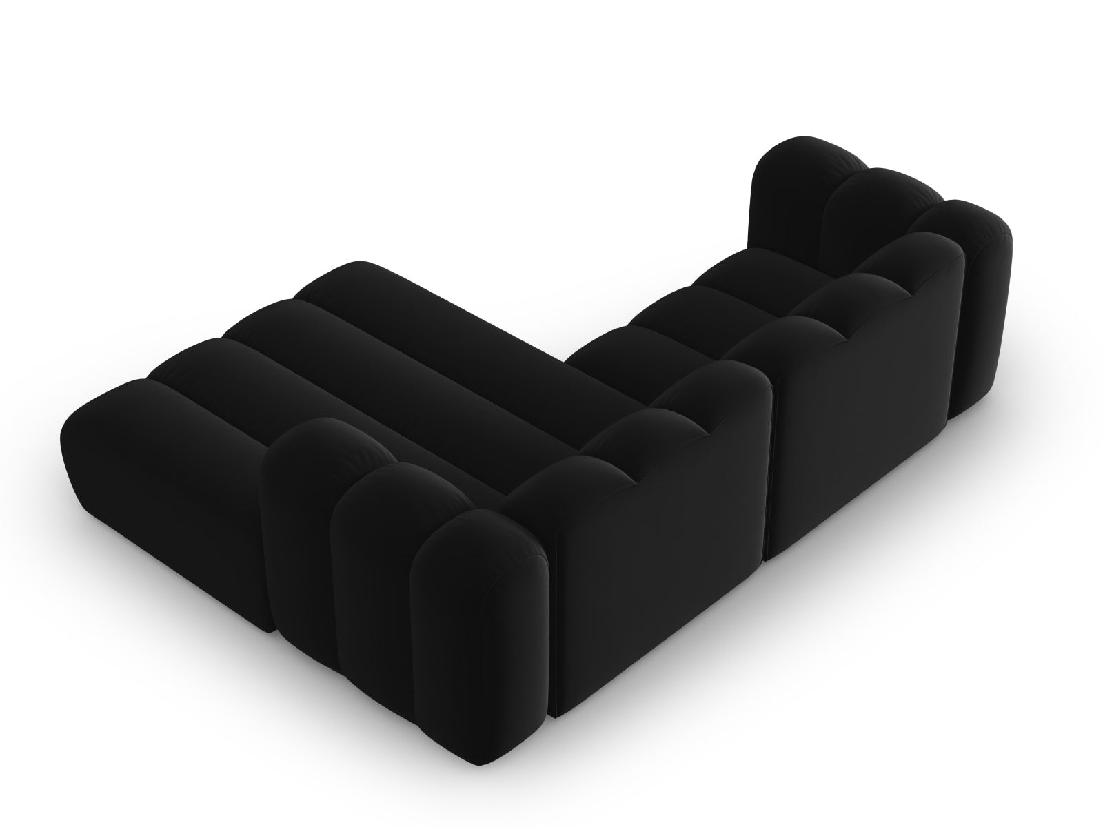 Elegantes, modulares Ecksofa in hochwertigem Velours, 3-Sitzer, rechtsseitig. Ideal für stilvolle und gemütliche Wohnambiente.