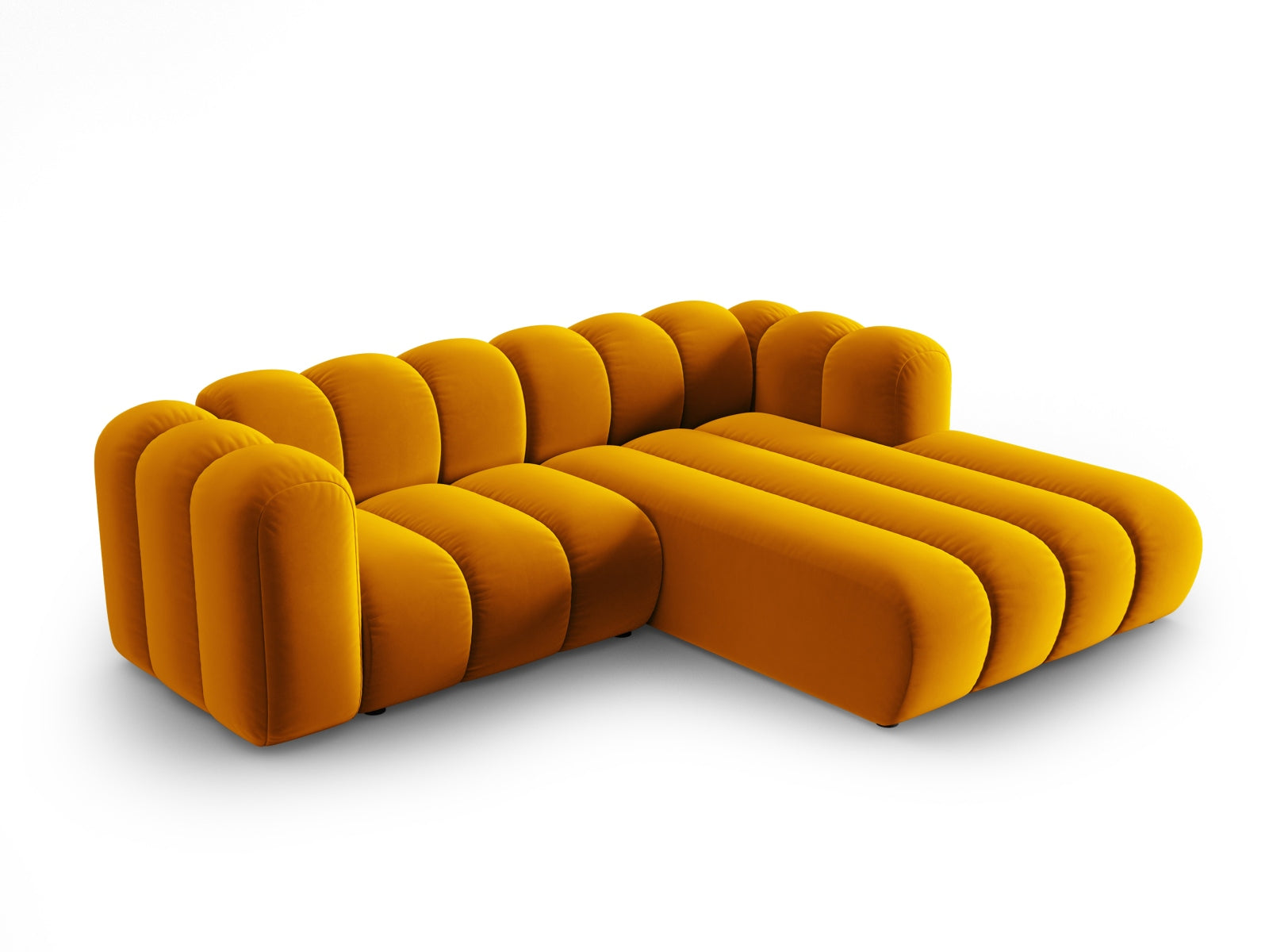 Elegantes, modulares Ecksofa in Velours mit 3 Sitzen, rechtsseitig, ideal für stilvolle Wohnräume. Design von Micadoni.