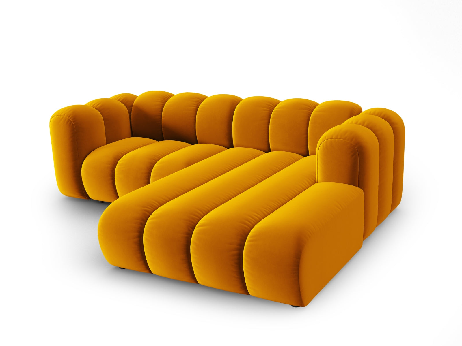 Modulares Ecksofa in hochwertigem Velours, 3-Sitzer, rechtsseitig, perfekt für moderne Wohnkonzepte. Stilvolles Design von Micadoni.
