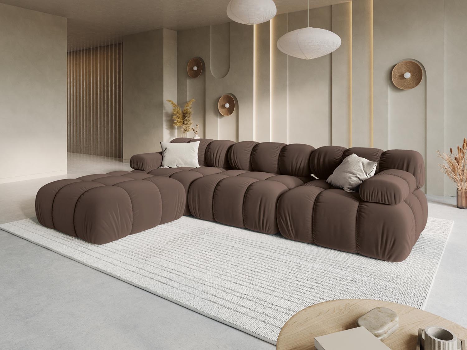 Elegantes Bellis Velour Sofa in Dunkelbraun, 4-Sitzer, 188 cm, linksseitig, ideal für stilvolle Wohnräume.