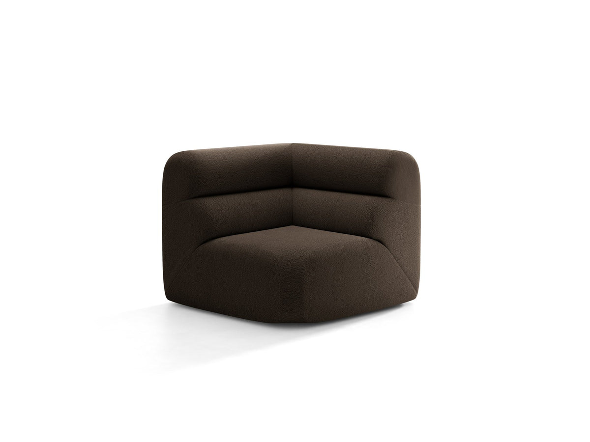 Eckmodul Neo von Micadoni in dunklem Olivgrün, gepolstertes modulares Sofa mit hoher Rückenlehne und schwarzen Kunststoffbeinen.