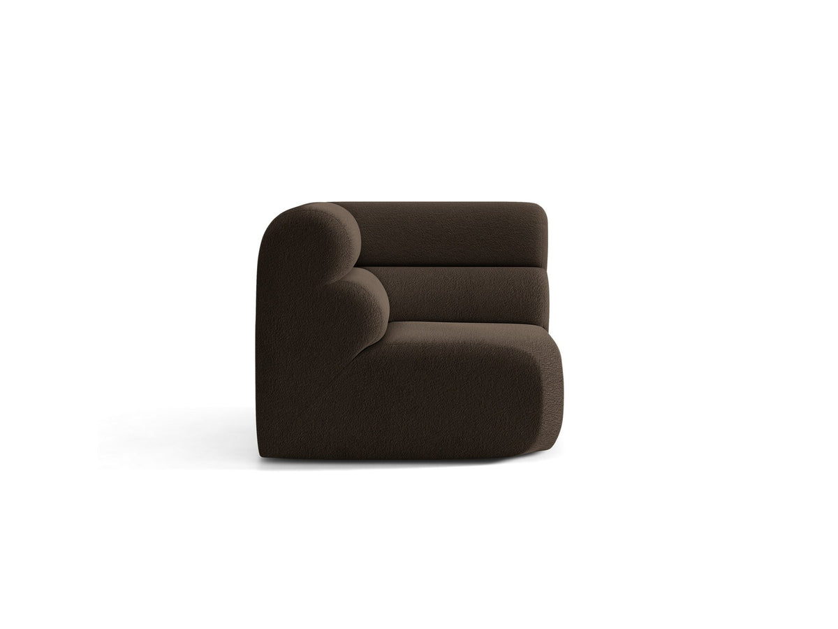 Eckmodul Neo von Micadoni in dunklem Olivgrün, gepolstertes modulares Sofa mit hoher Rückenlehne und schwarzen Kunststoffbeinen.