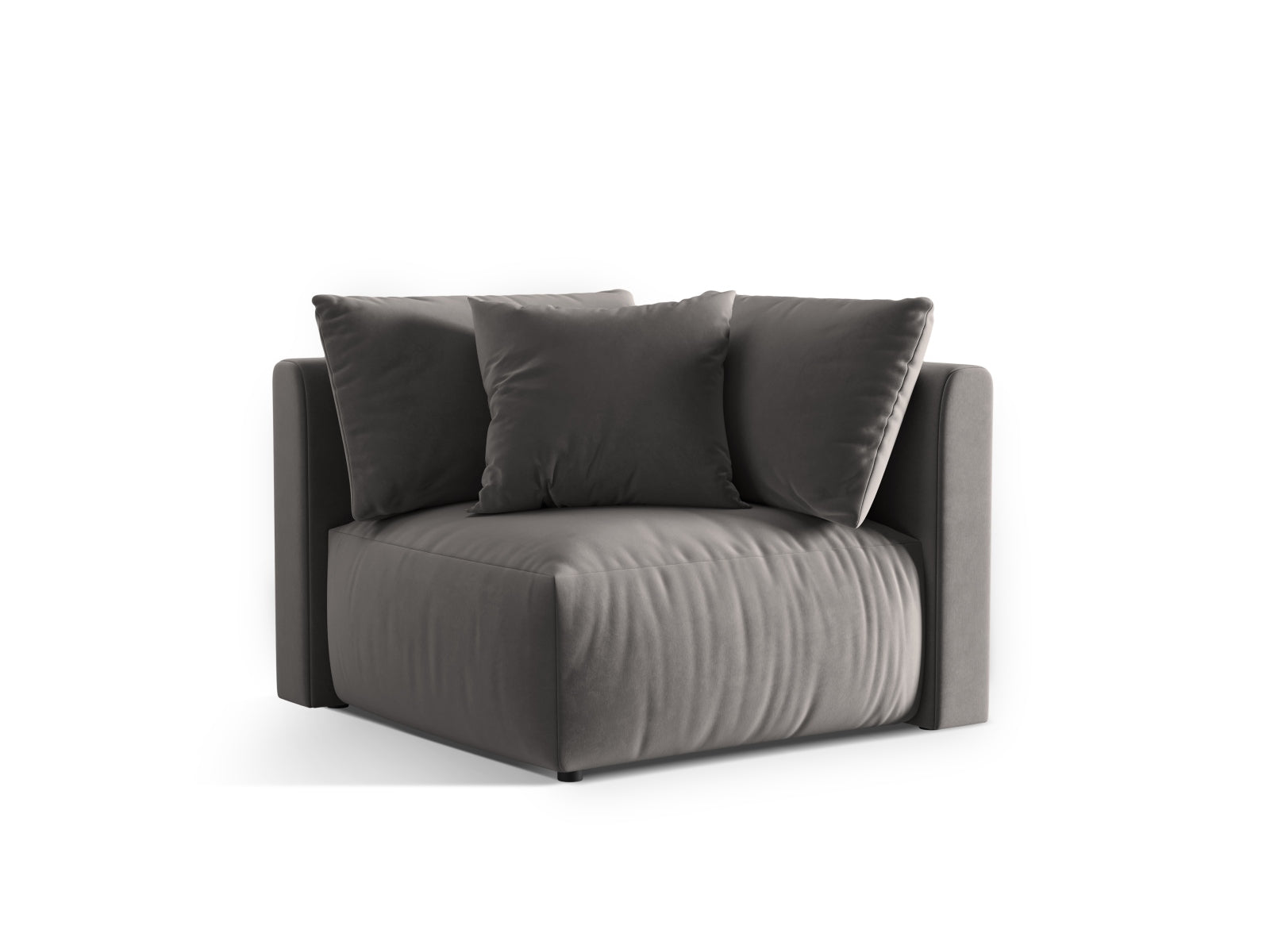 Eleganter Chris Velour Modul Corner 1 Sitzer in Grau, ideal für stilvolle Wohnräume. Teil der vielseitigen Sofa-Kollektion von Micadoni.
