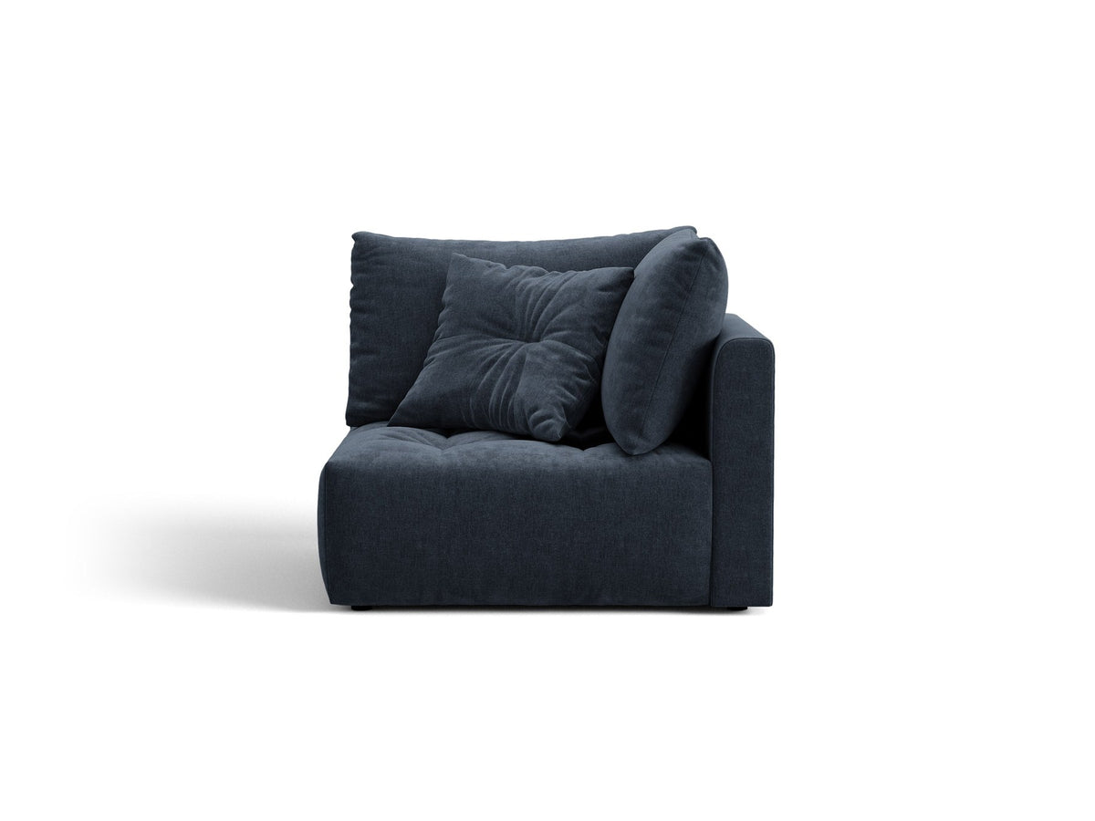 Eckmodul des Bloom Sofas von Micadoni in leichtem Beige, Bezug aus Casino Velours-Stoff, schwarze Kunststoffbeine, gepolsterte Rückenlehne.