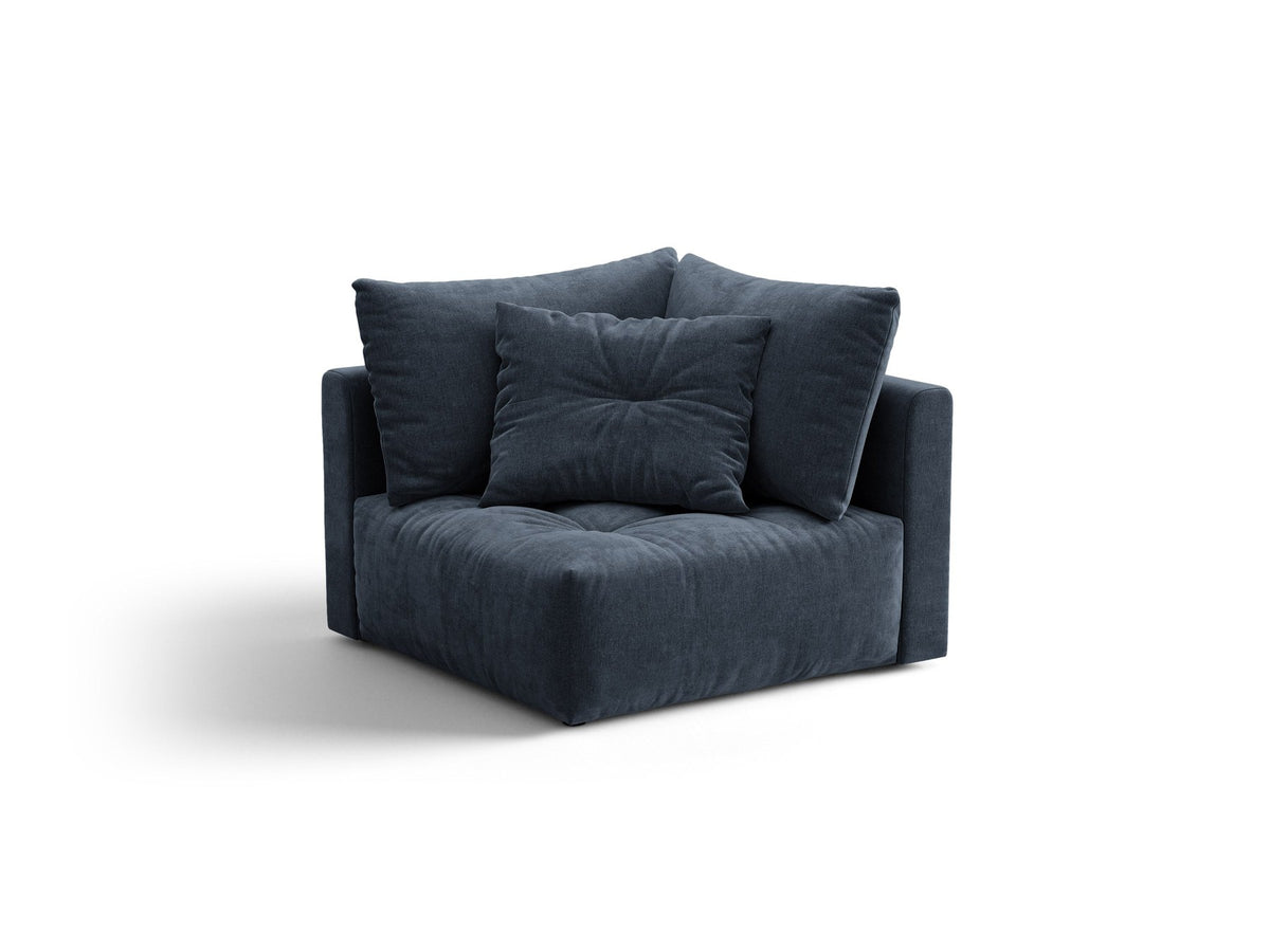 Eckmodul des Bloom Sofas von Micadoni in leichtem Beige, Bezug aus Casino Velours-Stoff, schwarze Kunststoffbeine, gepolsterte Rückenlehne.