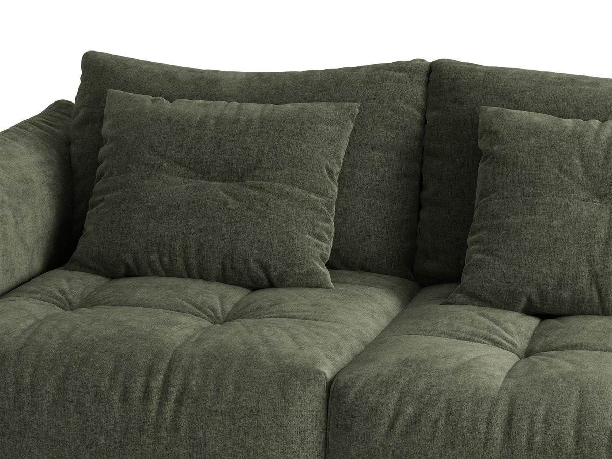 Eckmodul des Bloom Sofas von Micadoni in leichtem Beige, Bezug aus Casino Velours-Stoff, schwarze Kunststoffbeine, gepolsterte Rückenlehne.