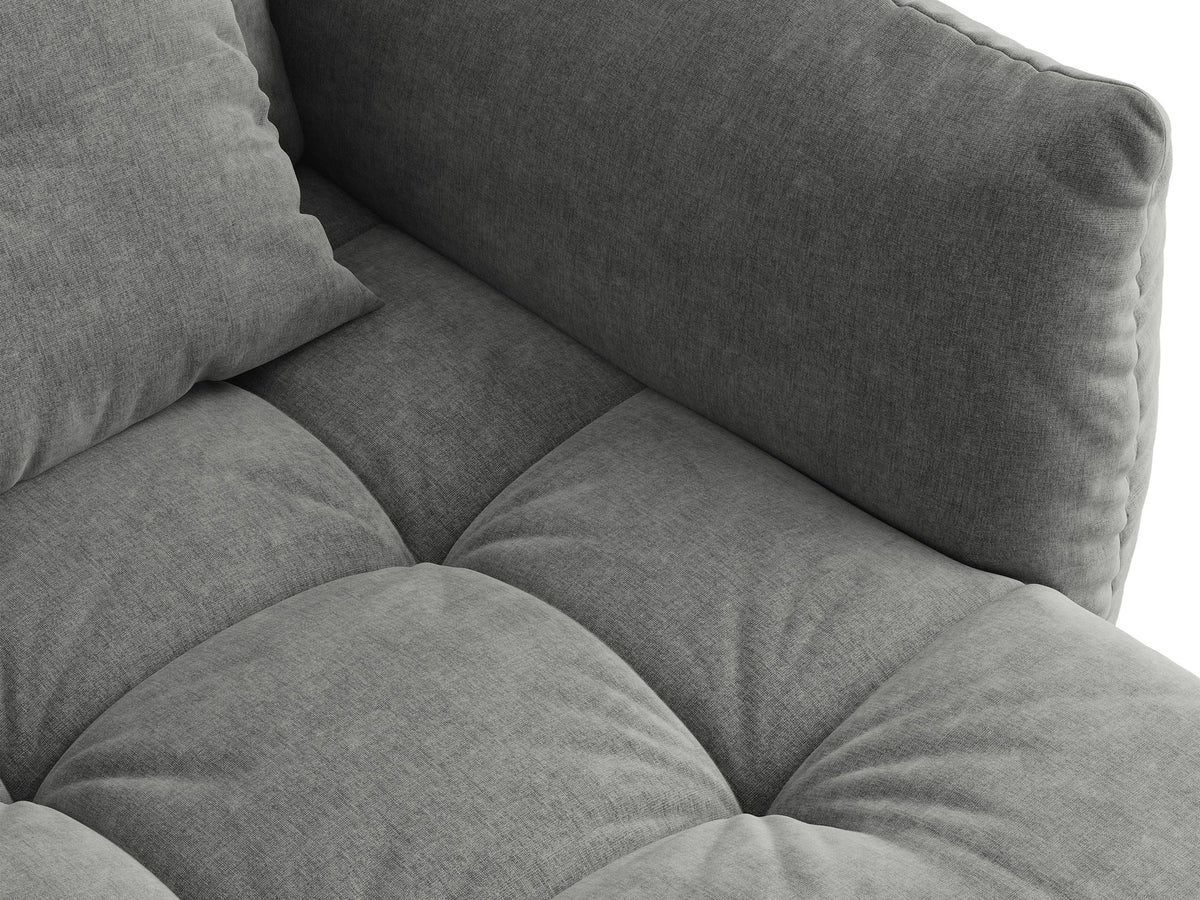 Eckmodul des Bloom Sofas von Micadoni in leichtem Beige, Bezug aus Casino Velours-Stoff, schwarze Kunststoffbeine, gepolsterte Rückenlehne.