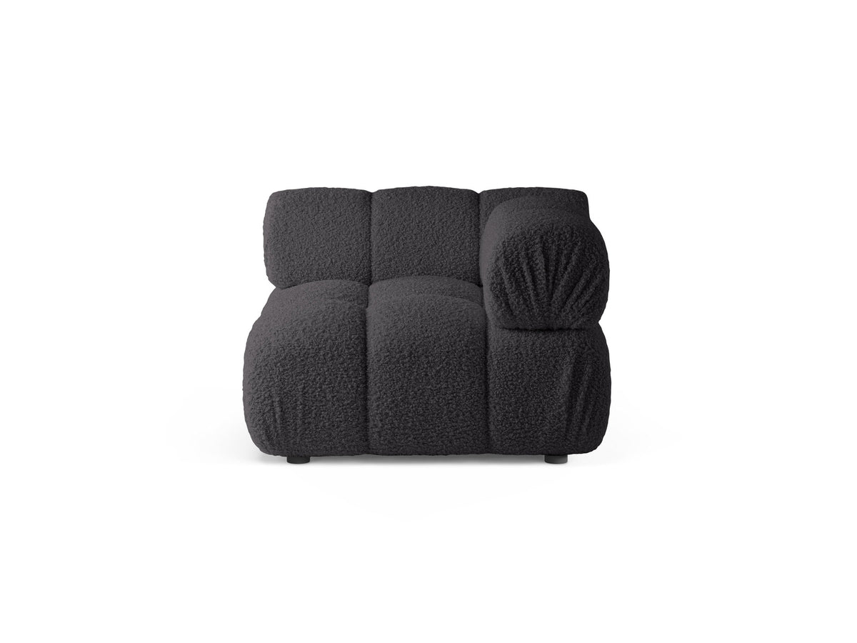 Bellis Sofa-Eckmodul von Micadoni in Cappuccino-Liberty, Sitzfläche und Rückenlehne mit Liberty-Stoff bezogen, schwarze Kunststoffbeine.