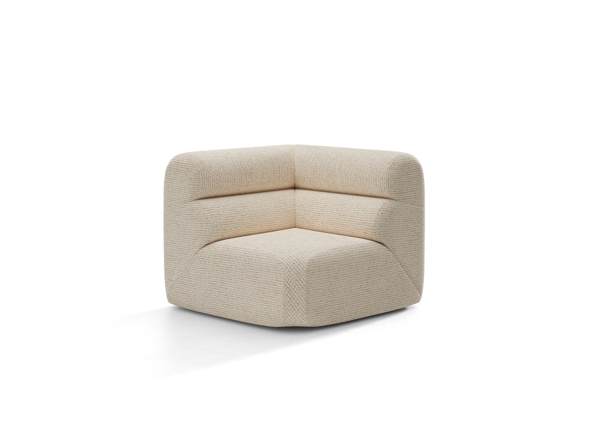 Eckmodul Neo von Micadoni in dunklem Olivgrün, gepolstertes modulares Sofa mit hoher Rückenlehne und schwarzen Kunststoffbeinen.