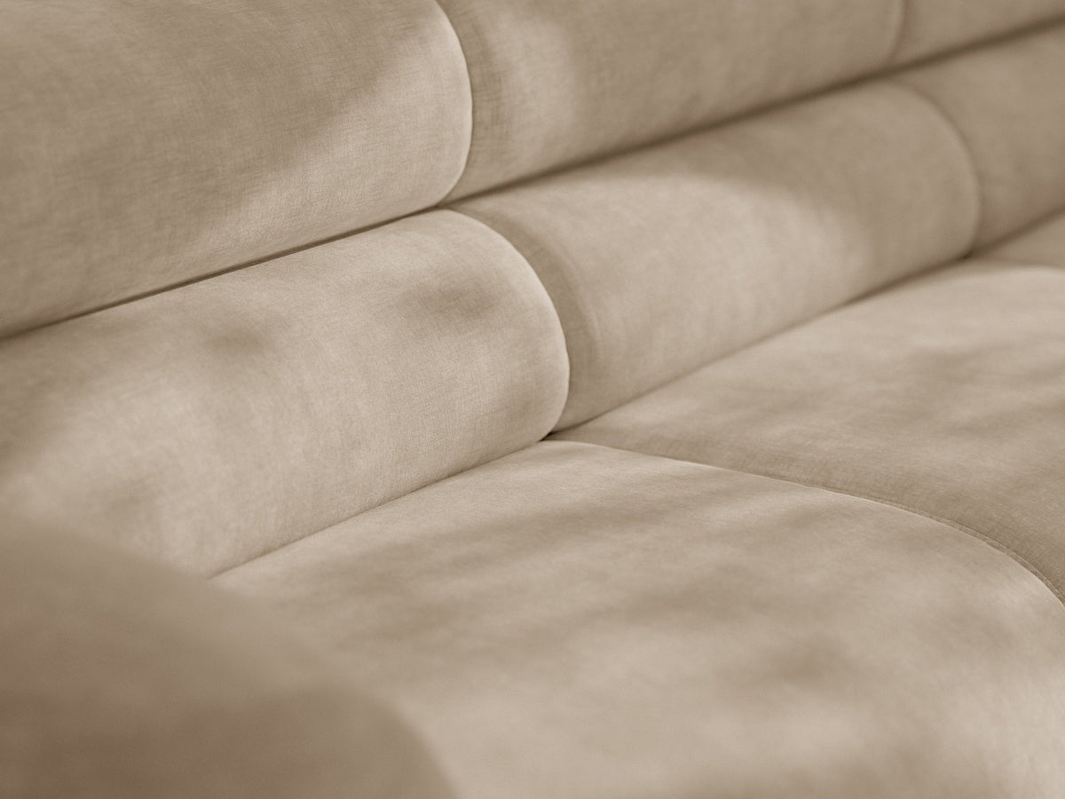 Eckmodul Neo von Micadoni in dunklem Olivgrün, gepolstertes modulares Sofa mit hoher Rückenlehne und schwarzen Kunststoffbeinen.