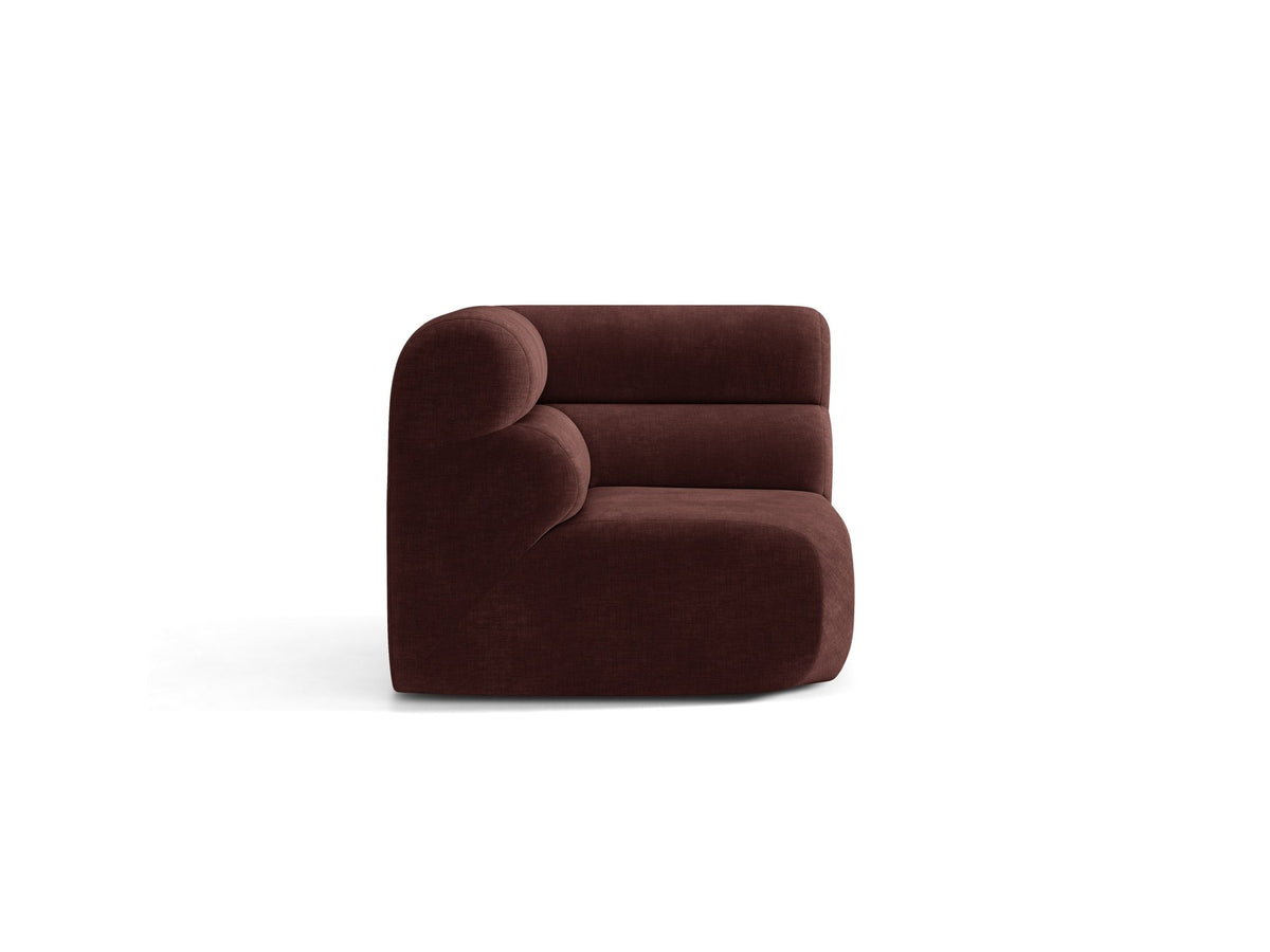 Eckmodul Neo von Micadoni in dunklem Olivgrün, gepolstertes modulares Sofa mit hoher Rückenlehne und schwarzen Kunststoffbeinen.