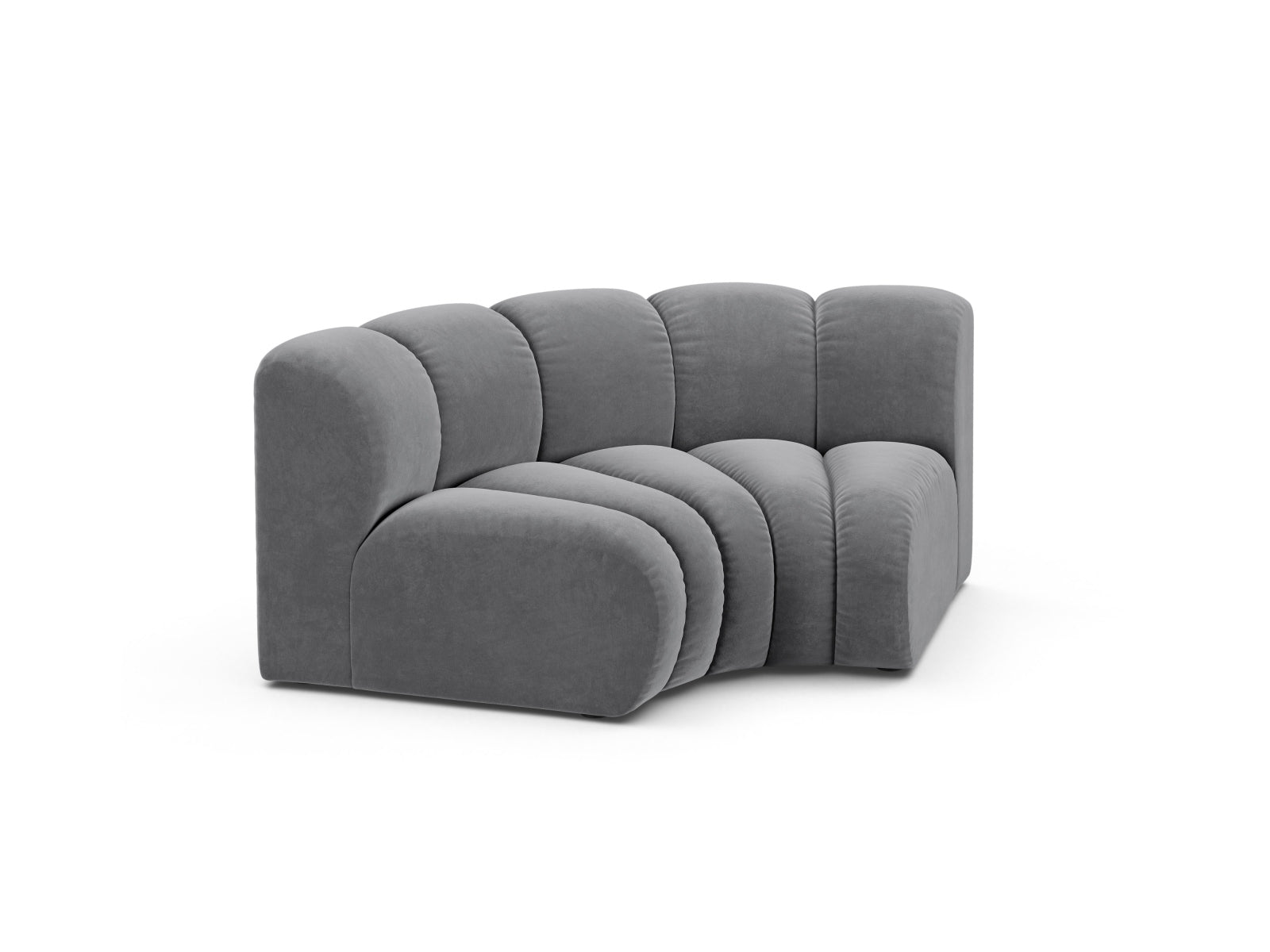 Eleganter Lupine Velour Modul Corner 1 Sitzer in stilvollem Grau, ideal für moderne Wohnräume und vielseitige Sofa-Arrangements.
