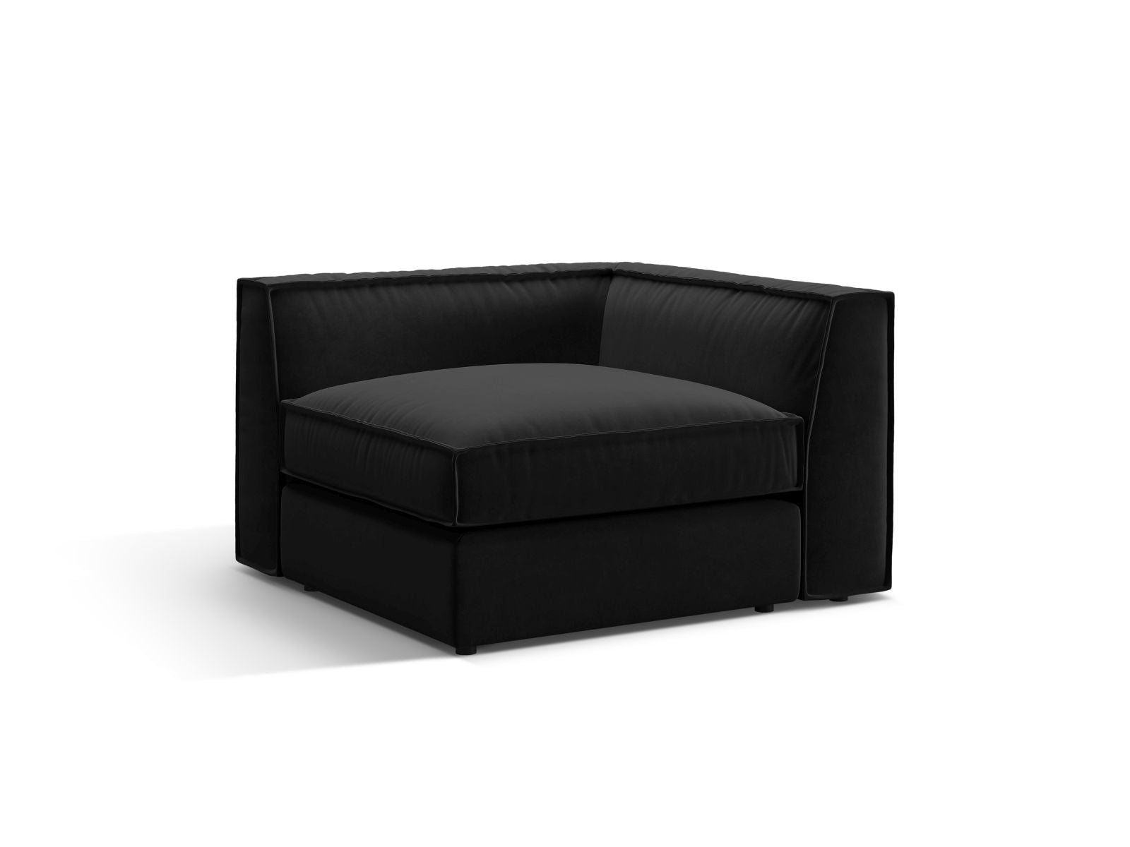 Elegantes 1-Sitzer Eckmodul Pola in stilvollem Schwarz, ideal für individuelle Sofa-Kombinationen im modernen Wohnraum.