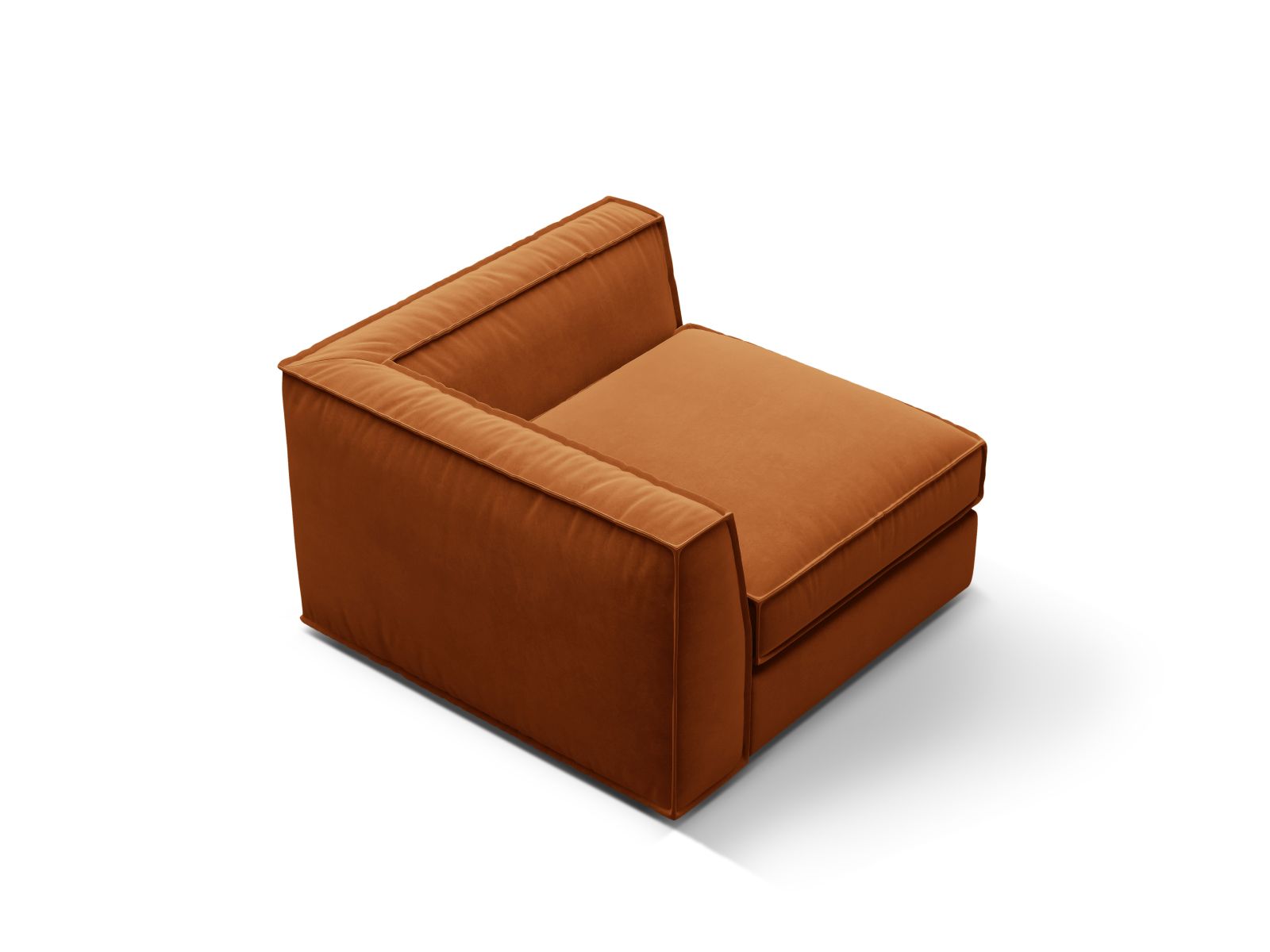 Elegantes 1-Sitzer Eckmodul Pola in warmem Terracotta, ideal für individuelle Sofa-Arrangements und zeitgemäße Einrichtung.