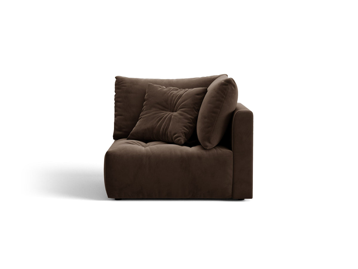 Beige Sofa-Eckmodul Bloom von Micadoni mit Veloursstoff-Bezug, schwarzen Kunststoffbeinen und gepolsterter Rückenlehne, modulares Design.