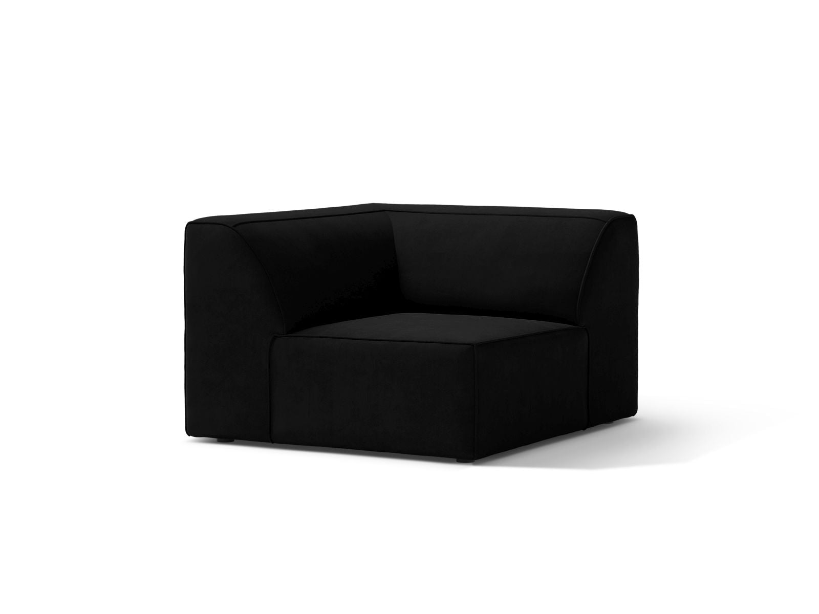 Elegantes 1-Sitzer Eckmodul Jodie in stilvollem Black-Bluvel, ideal für individuelle Sofa-Gestaltung im modernen Wohnraum.