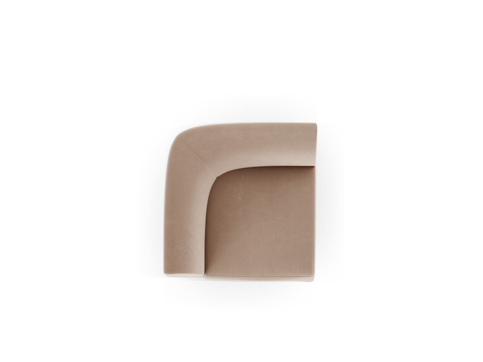 Eleganter Miley Velour Modul Corner 1 Sitzer in sanftem Cappuccino-Bluvel, ideal für gemütliche und anpassbare Wohnkonzepte.