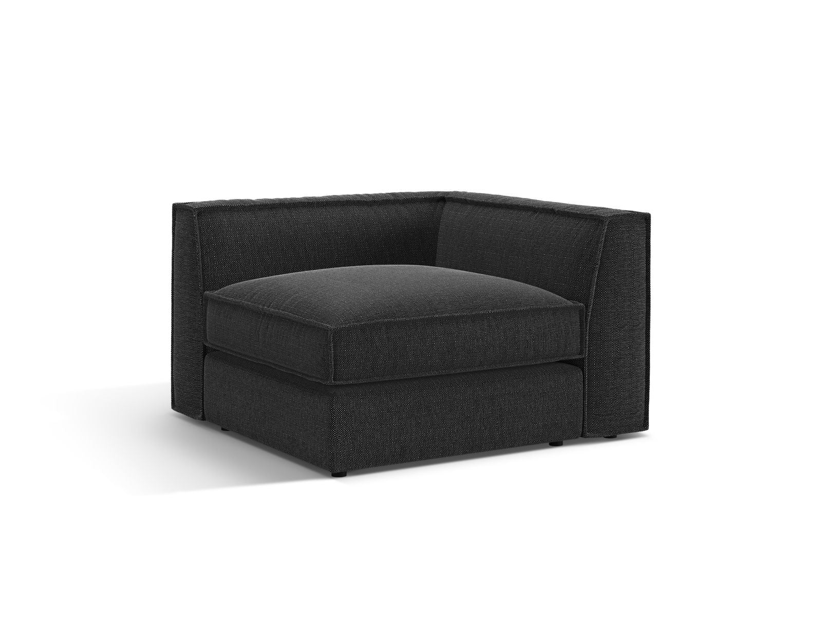 Elegantes 1-Sitzer Eckmodul Pola in stilvollem Schwarz, ideal für individuelle Sofa-Kombinationen im modernen Wohnraum.