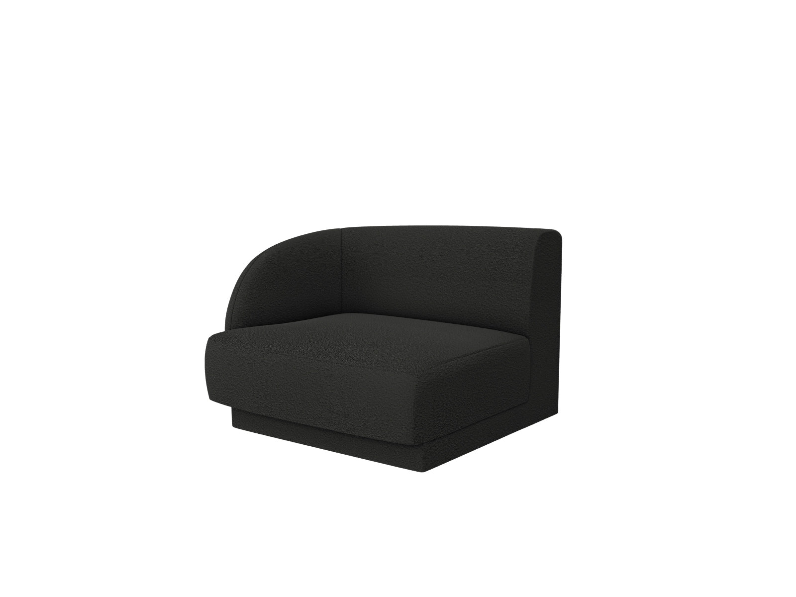 Elegantes Miley Boucle Modul links 1 Sitzer in stilvollem Schwarz, ideal für individuelles Wohndesign im modernen Wohnraum.