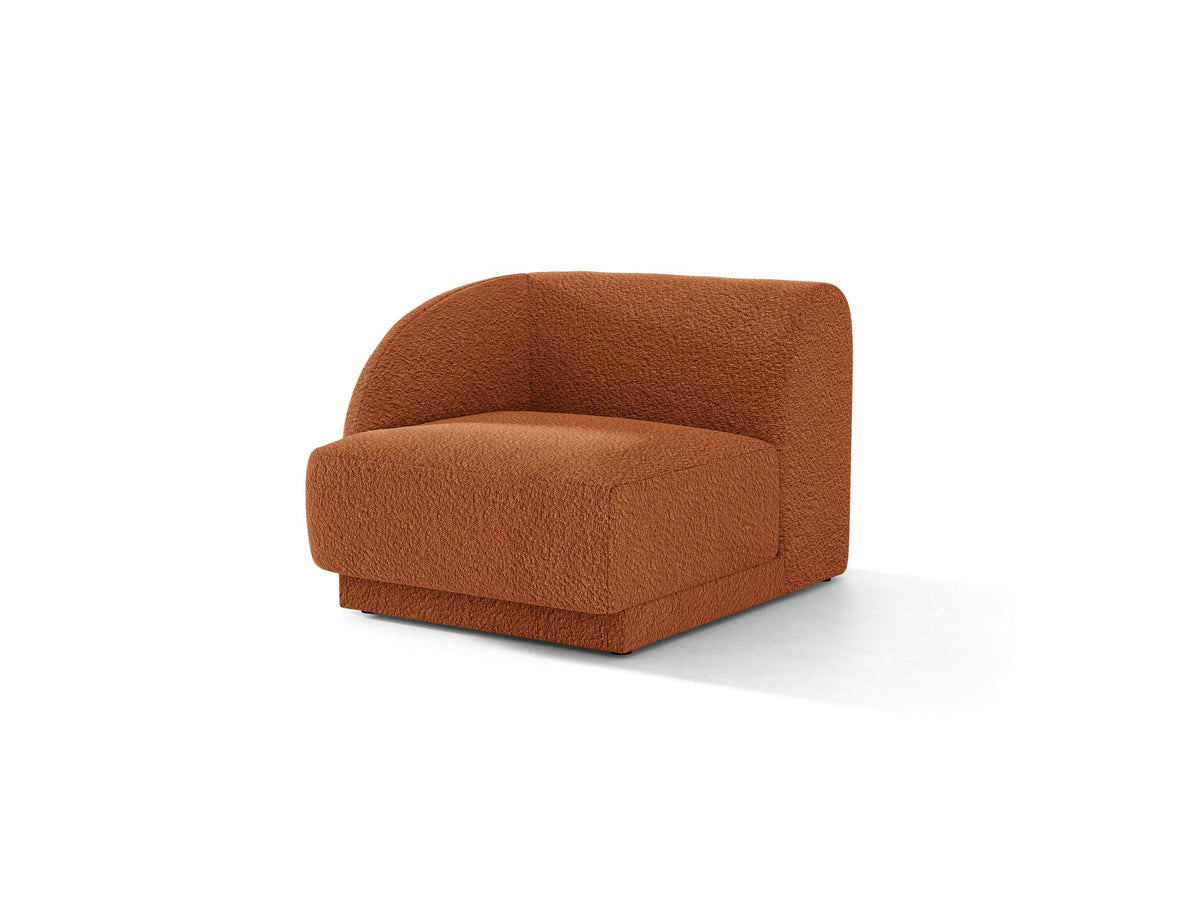 Dunkelbeiger Einsitzer aus der modularen Miley-Sofa-Serie von Micadoni, Bezug aus Bluvel-Stoff, schwarze Kunststofffüsse, kompakte quadratische Form.