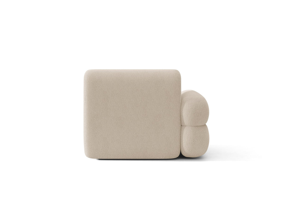 Modulares Sofa Neo von Micadoni in Dunkles olivgrün mit strukturiertem Bouclé-Stoffbezug, schwarzen Kunststoffbeinen und hoher Rückenlehne.