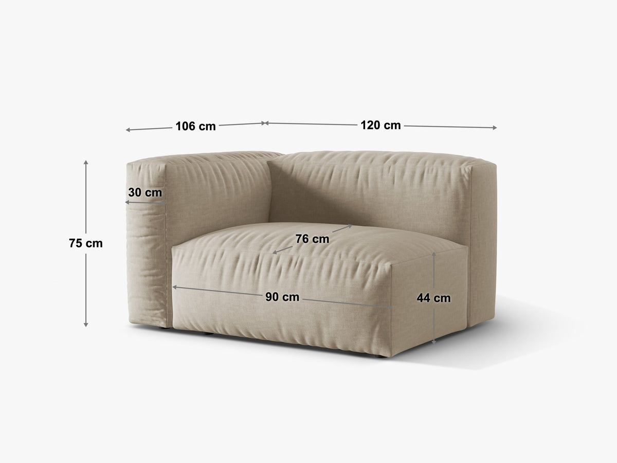 Foto des Martina Breiter Einzelsitzes von Micadoni: modulares Sofa-Element in Schokolade mit schwarzen Kunststoffbeinen und Polyester-Bezug.