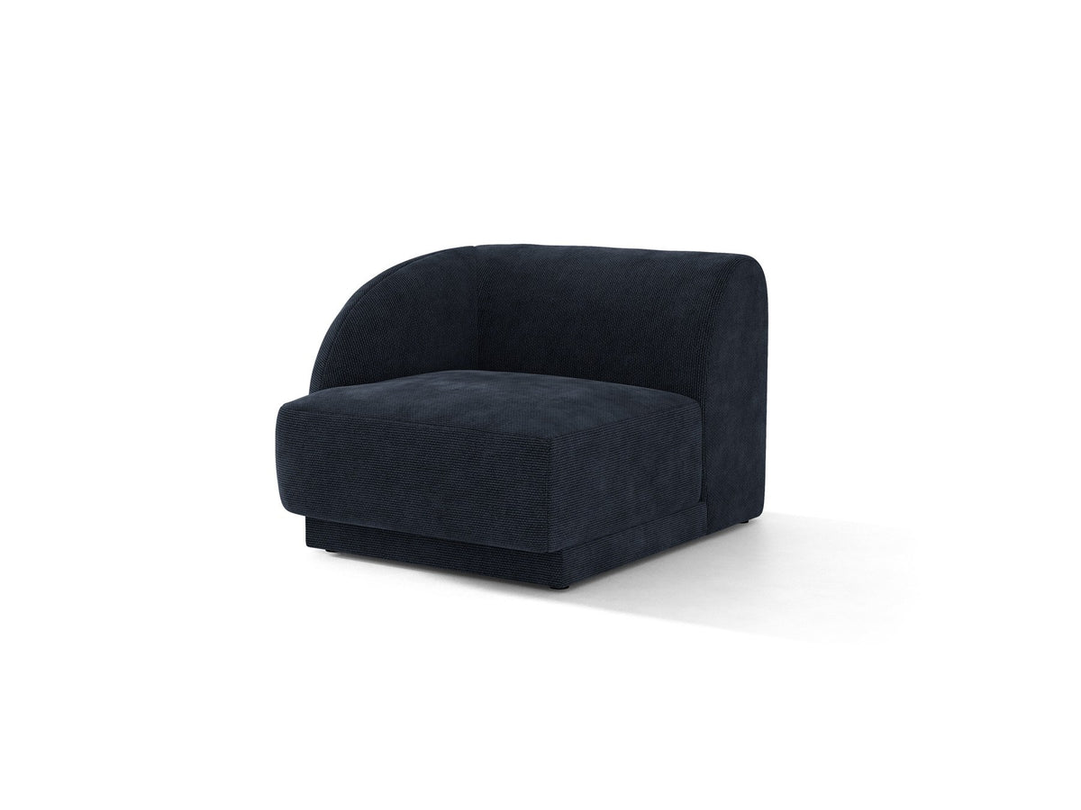 Dunkelbeiger Einsitzer aus der modularen Miley-Sofa-Serie von Micadoni, Bezug aus Bluvel-Stoff, schwarze Kunststofffüsse, kompakte quadratische Form.