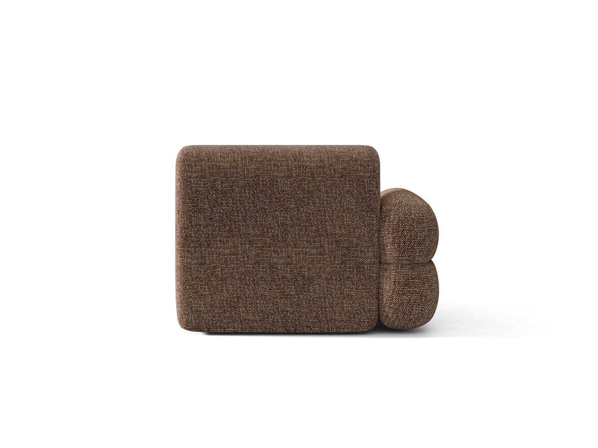 Modulares Sofa Neo von Micadoni in Dunkles olivgrün mit strukturiertem Bouclé-Stoffbezug, schwarzen Kunststoffbeinen und hoher Rückenlehne.