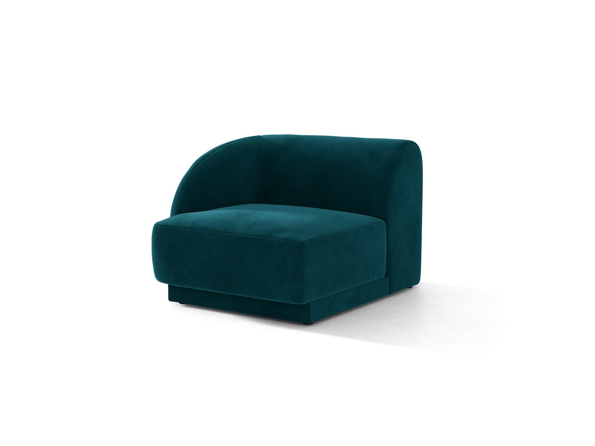 Dunkelbeiger Einsitzer aus der modularen Miley-Sofa-Serie von Micadoni, Bezug aus Bluvel-Stoff, schwarze Kunststofffüsse, kompakte quadratische Form.