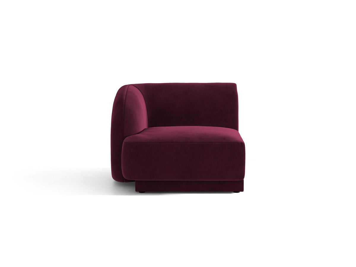 Dunkelbeiger Einsitzer aus der modularen Miley-Sofa-Serie von Micadoni, Bezug aus Bluvel-Stoff, schwarze Kunststofffüsse, kompakte quadratische Form.