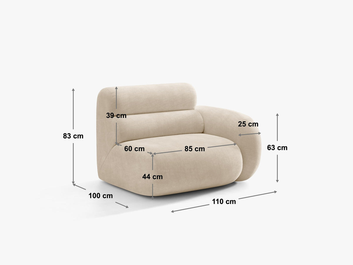 Modulares Sofa Neo von Micadoni in Dunkles olivgrün mit strukturiertem Bouclé-Stoffbezug, schwarzen Kunststoffbeinen und hoher Rückenlehne.