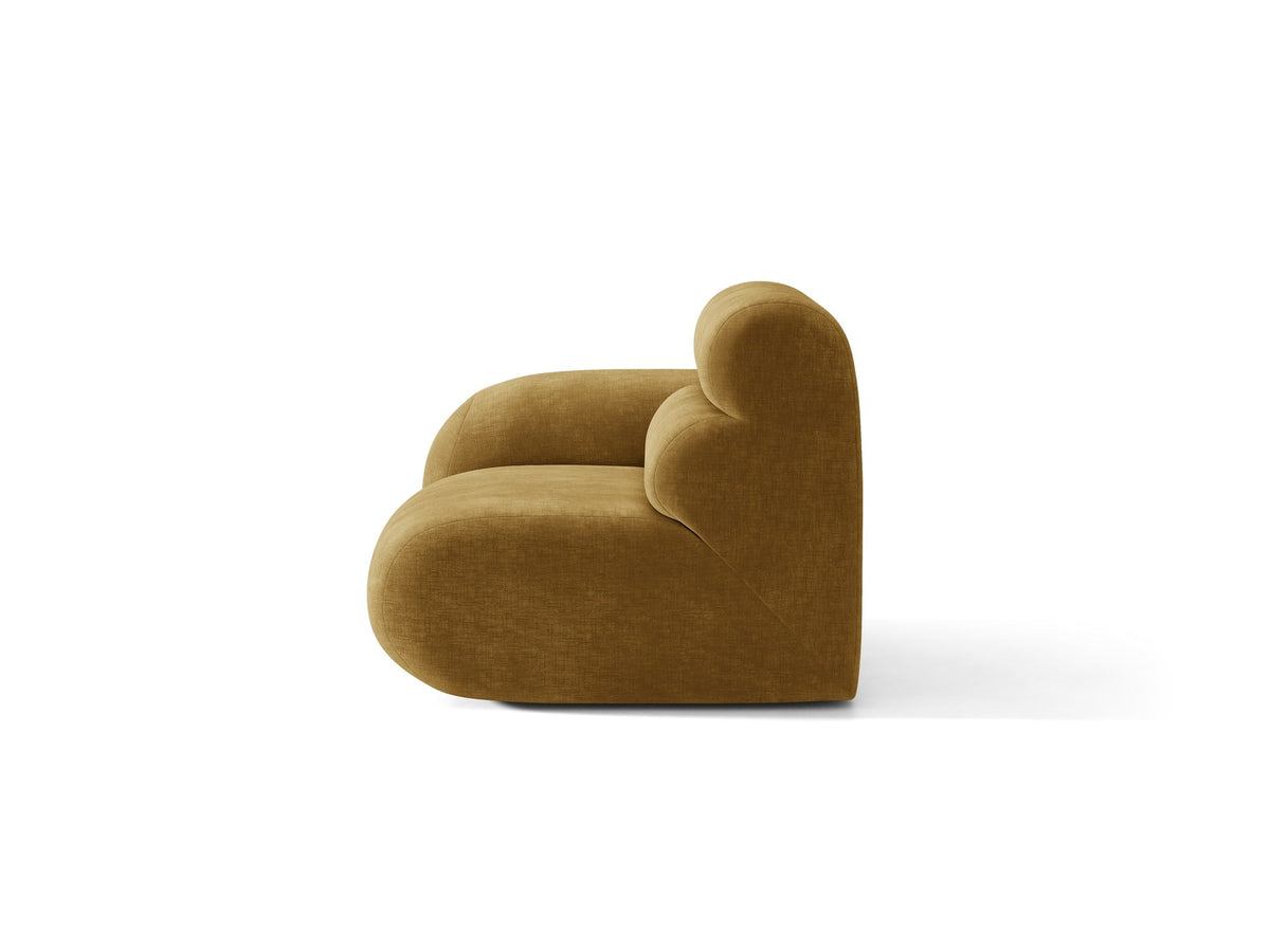 Modulares Sofa Neo von Micadoni in Dunkles olivgrün mit strukturiertem Bouclé-Stoffbezug, schwarzen Kunststoffbeinen und hoher Rückenlehne.