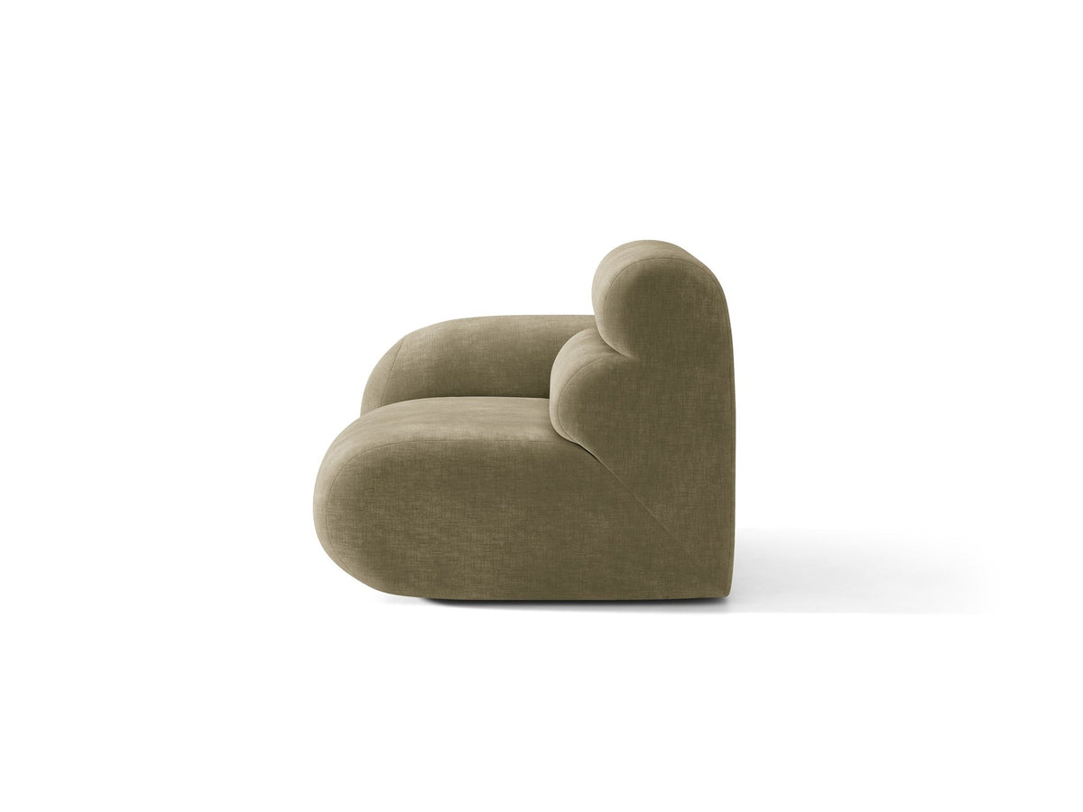 Modulares Sofa Neo von Micadoni in Dunkles olivgrün mit strukturiertem Bouclé-Stoffbezug, schwarzen Kunststoffbeinen und hoher Rückenlehne.