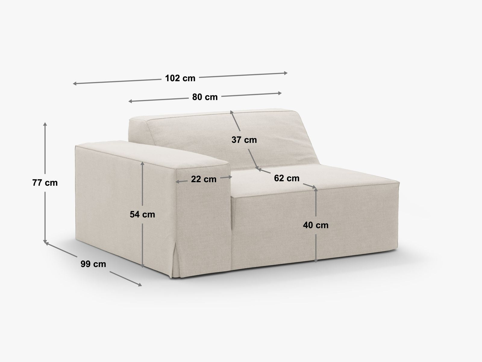 Beige Jodie Modul links, stilvolles 1-Sitzer Sofa von Micadoni, ideal für individuelle Wohnkonzepte und gemütliche Auszeiten.