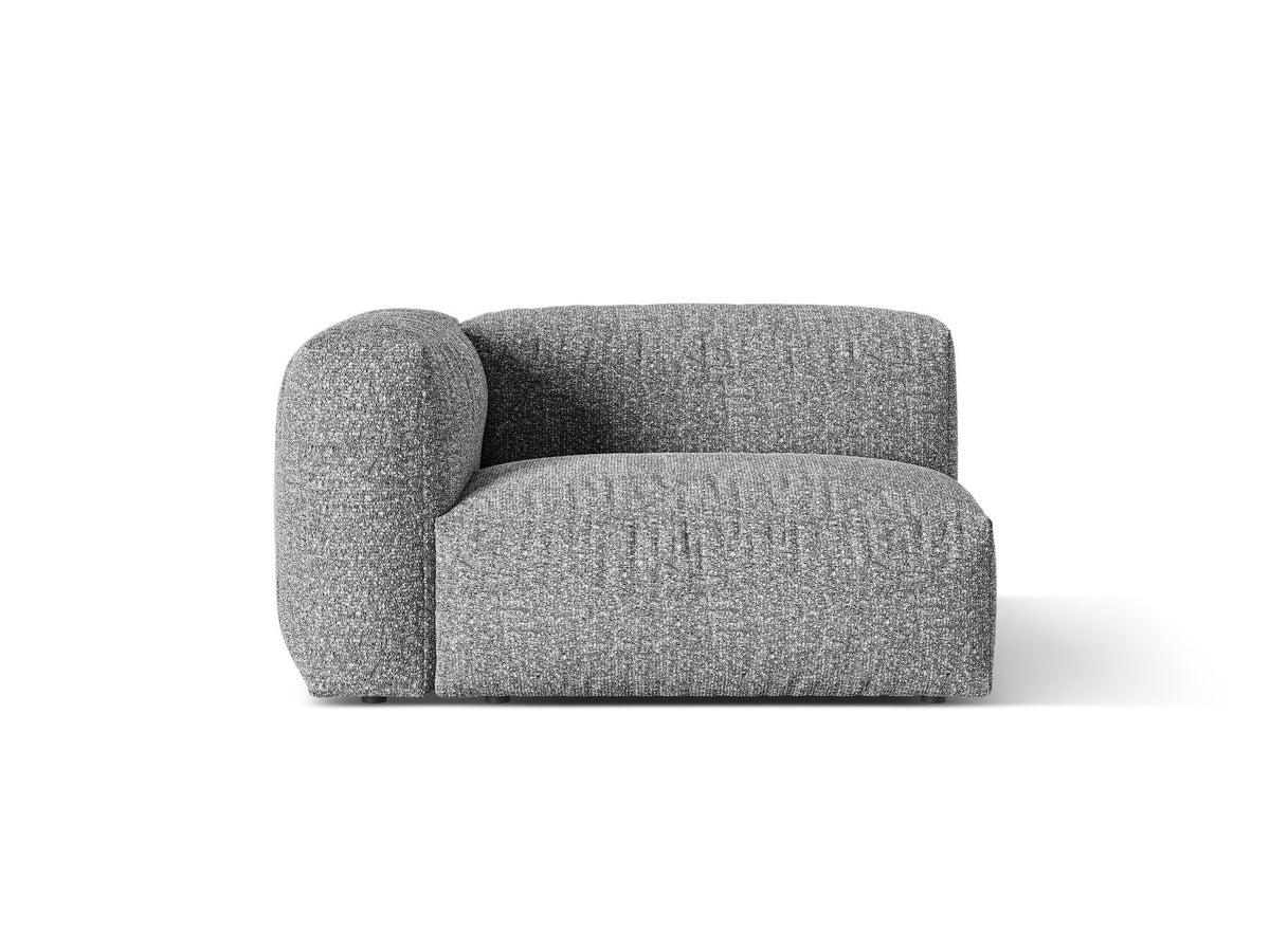 Martina Sofamodul, breiter Einzelsitz links, Bouclé-Stoff Monet Pearl in Grey Beige Melange, schwarze Kunststoffbeine, Massivholzrahmen
