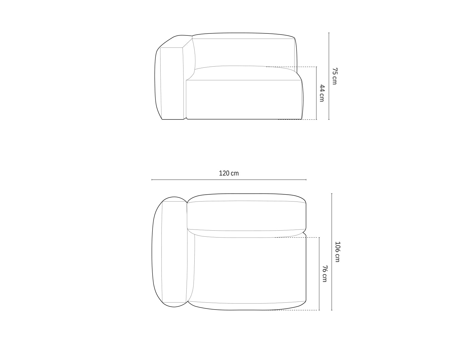 Modernes 1-Sitzer Sofa Martina Wide links in sanftem Cappuccino, perfekt für gemütliche und stilvolle Wohnkonzepte. Modulares Sofa von Micadoni.