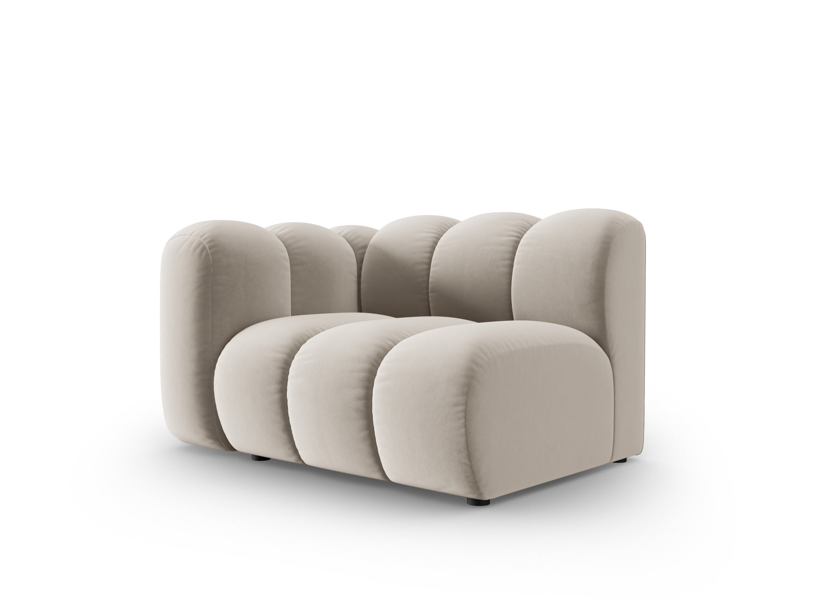 Beige Velour Modul links für 1 Sitzer, Teil des eleganten modularen Sofas von Micadoni, ideal für stilvolle Wohnräume.