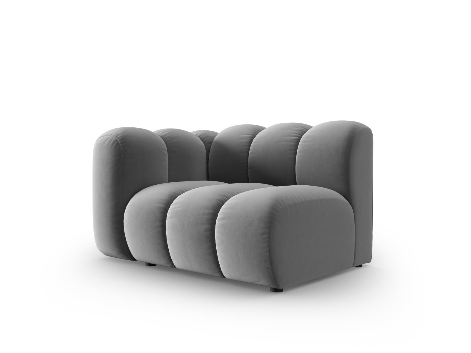 Elegantes Lupine Velour Modul links für ein 1-Sitzer Sofa in stilvollem Grau, ideal für individuelle Wohnraumgestaltung.