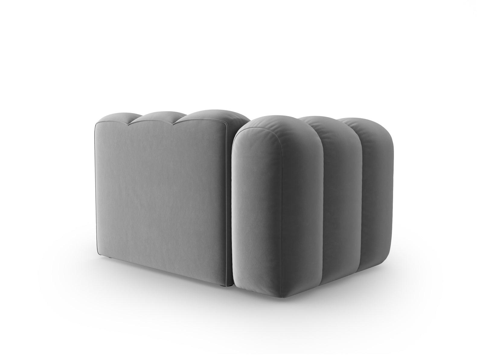Stylisches Lupine Velour Modul links für ein 1-Sitzer Sofa in modernem Grau, perfekt für kreative Raumkonzepte und gemütliche Akzente.