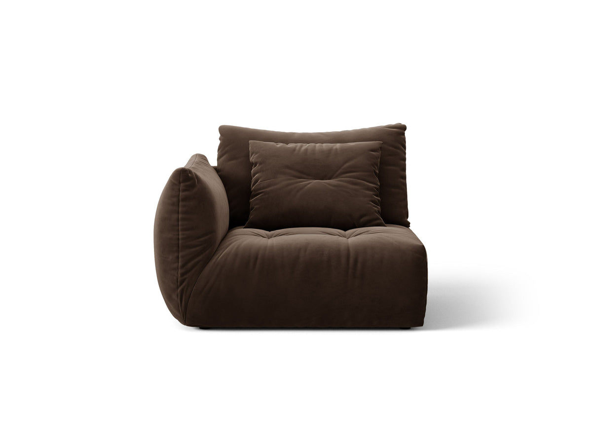 Sofamodul in leichtem Beige mit Veloursbezug, schwarzen Kunststoffbeinen, Ausrichtung links, Teil eines modularen Sofasystems.