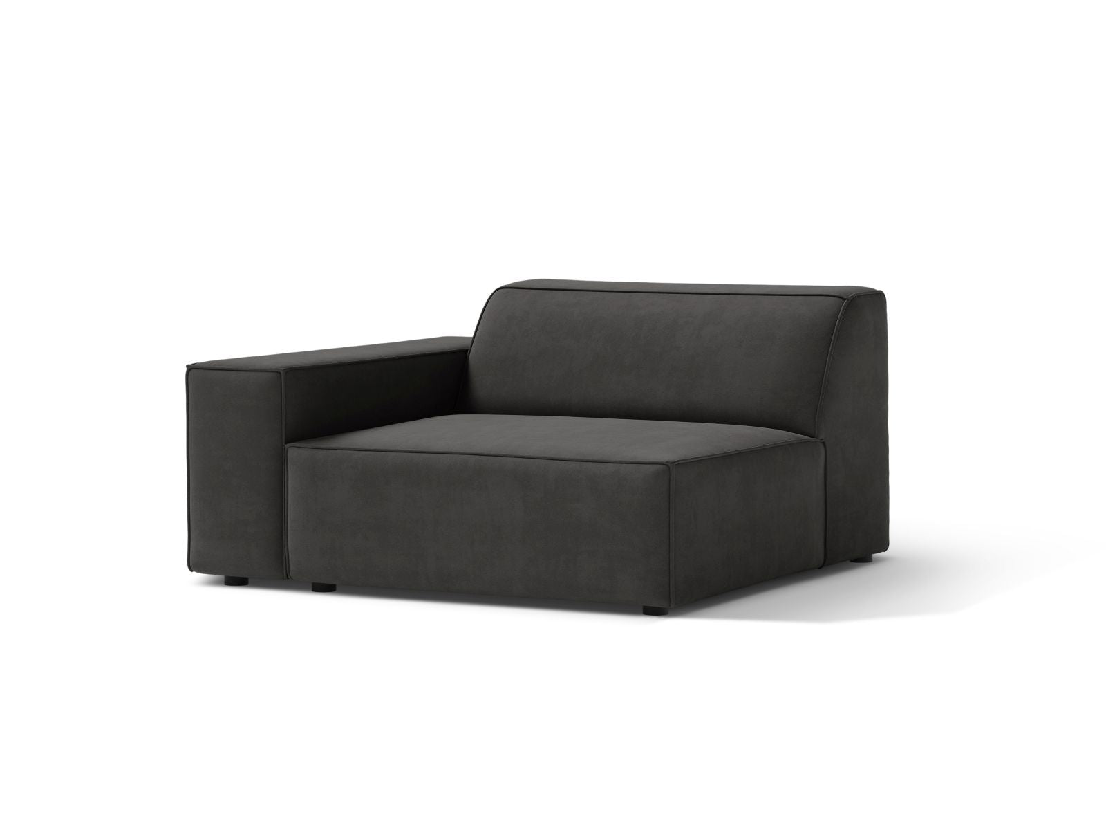 Elegantes 1-Sitzer Modul links Jodie in stilvollem Grey-Bluvel, ideal für individuelle Wohnkonzepte und modernes Design.