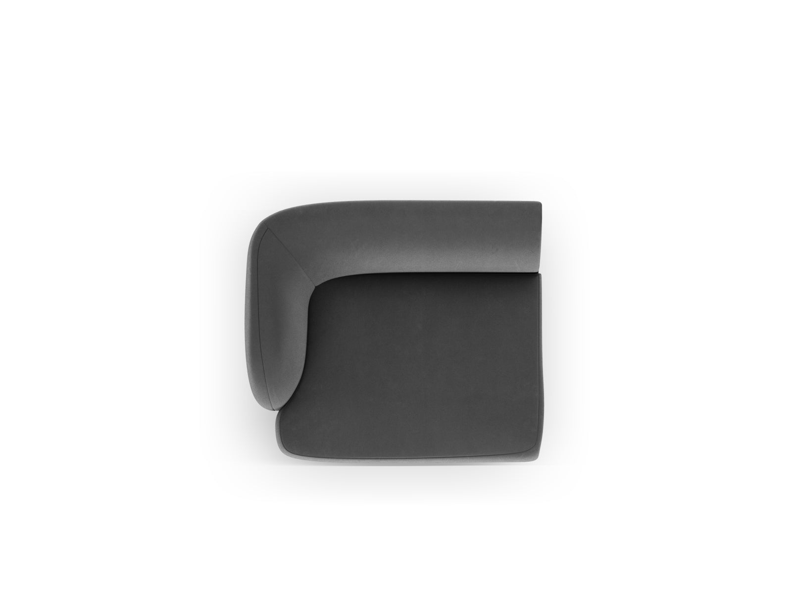 Eleganter linker 1-Sitzer in zartem Grau-Blau, gefertigt aus luxuriösem Velours, ideal für stilvolle und einladende Wohnräume.