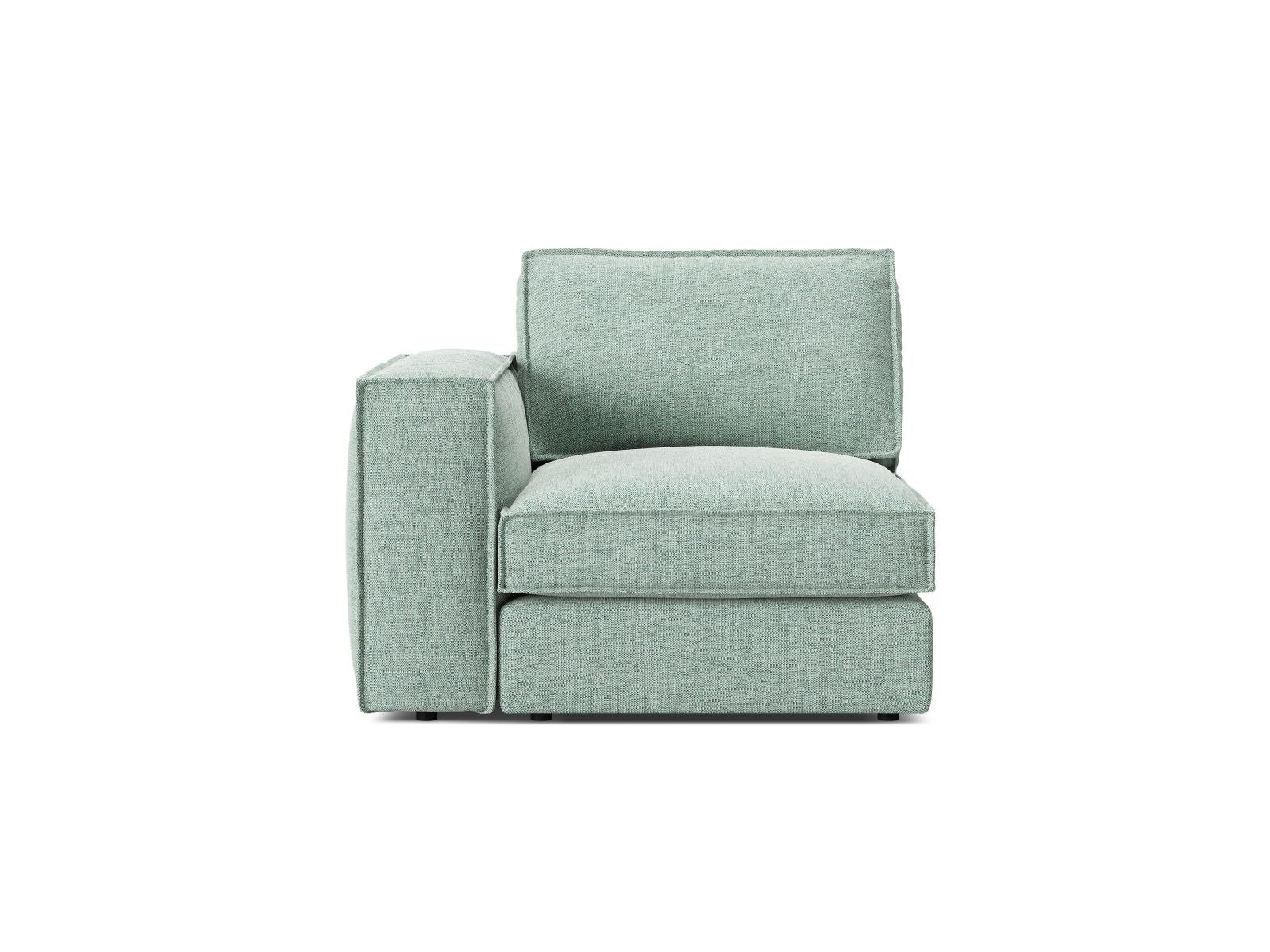 Elegantes 1-Sitzer Modul links in zartem Mint von Micadoni, ideal für individuelle Sofa-Arrangements in modernen Wohnräumen.